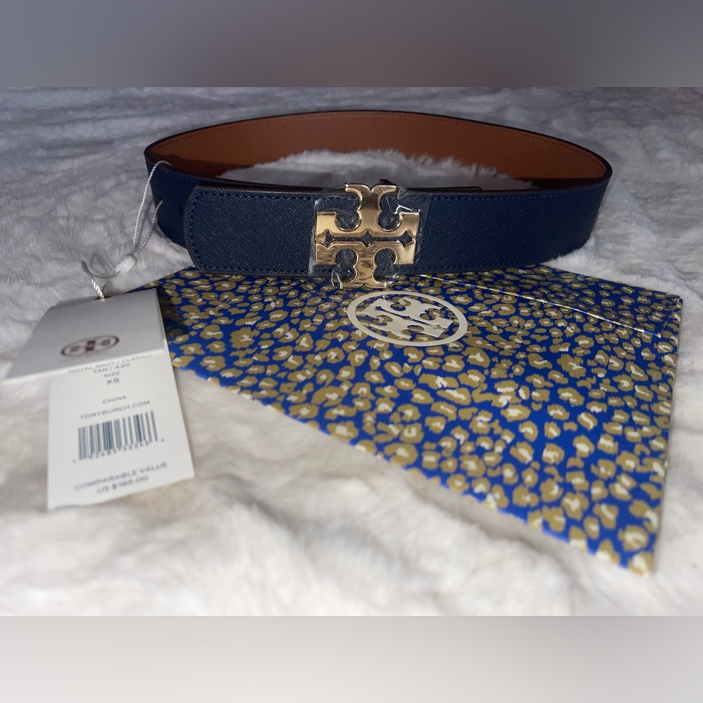 Tan and blue belt, reversible 1 1/2 inches XS size